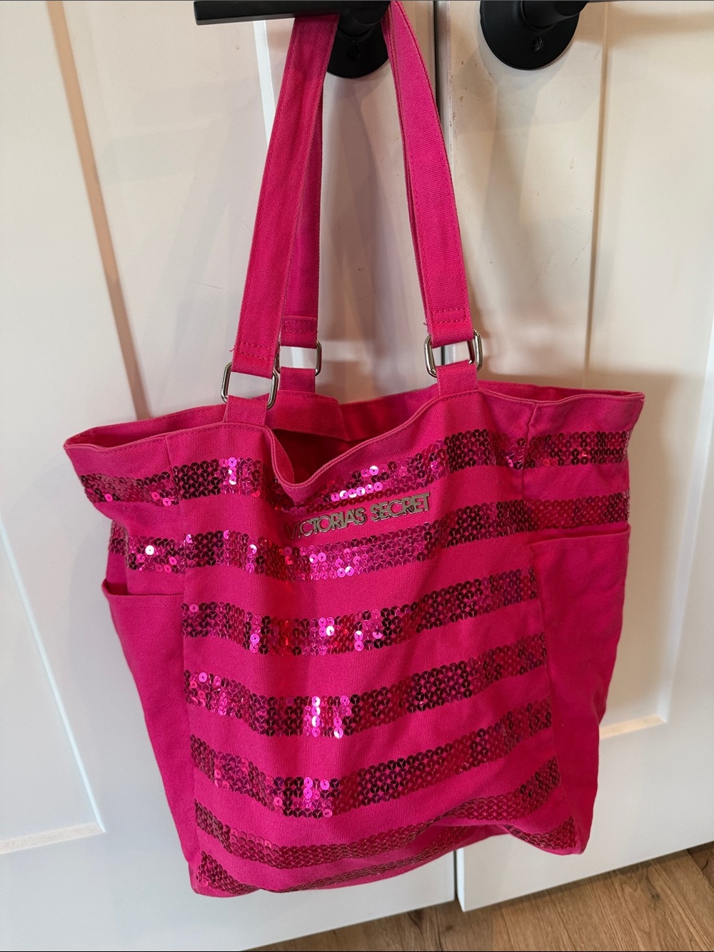 Victoria's Secret Pink Sequin Stripe Tote Bag purse organizer gym workout